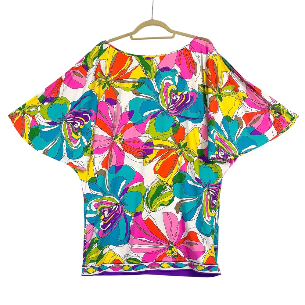 Trina Turk Swim Cover Up Kaleidoscope Tunic L Nylon Elastane Floral Multicolor